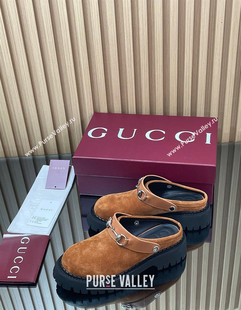 Gucci Suede Mule 5cm with Horsebit 835829 Light Brown 2025 (MD-250828118)