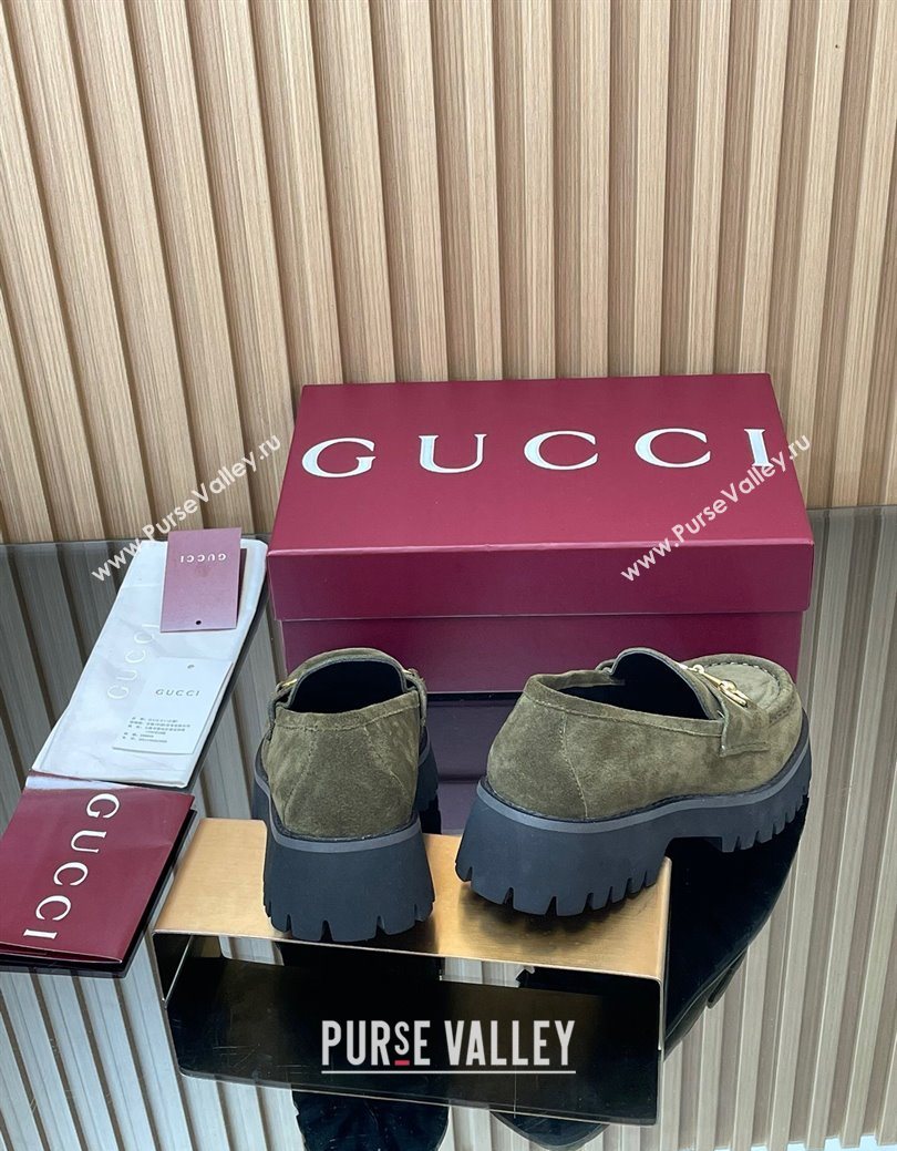 Gucci Suede Loafers 4.5cm with Horsebit Green 2025 GG123101 (MD-250828076)