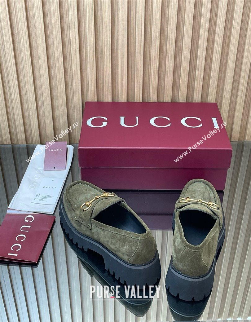 Gucci Suede Loafers 4.5cm with Horsebit Green 2025 GG123101 (MD-250828076)