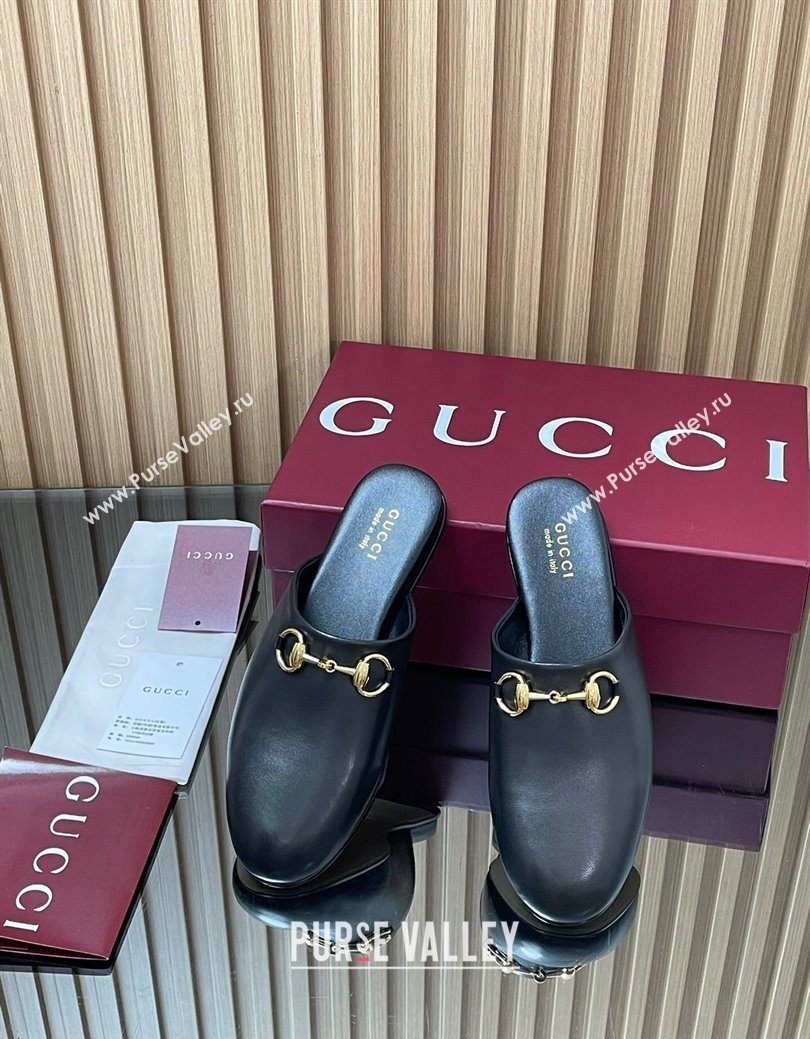 Gucci Leather Flat Mules with Horsebit Black 2025 849565 (MD-250828119)
