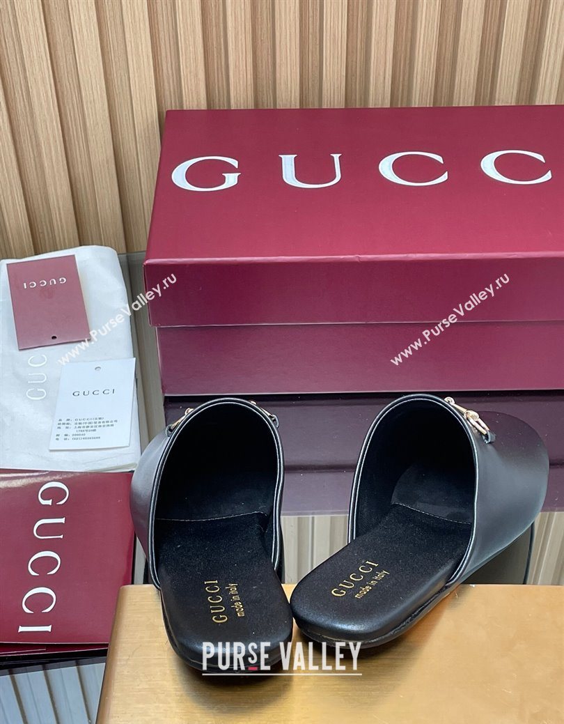 Gucci Leather Flat Mules with Horsebit Black 2025 849565 (MD-250828119)