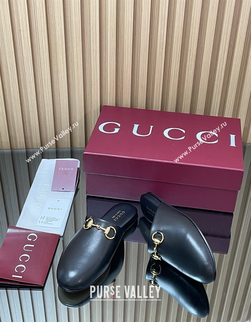 Gucci Leather Flat Mules with Horsebit Black 2025 849565 (MD-250828119)