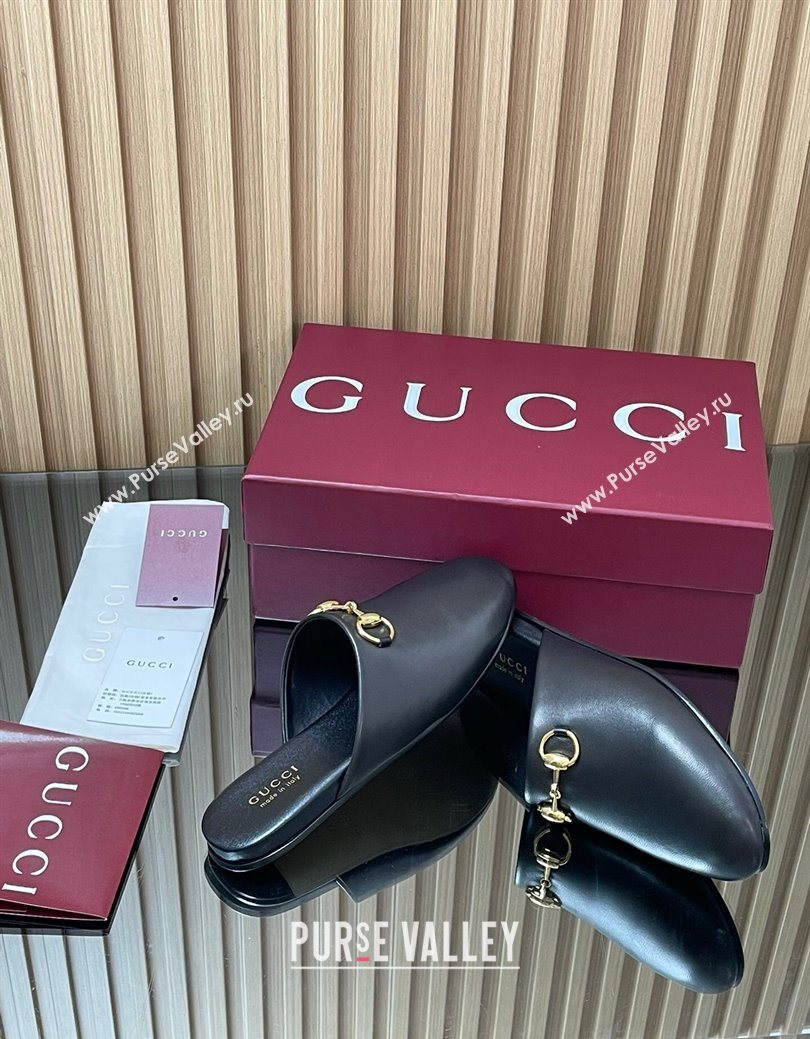 Gucci Leather Flat Mules with Horsebit Black 2025 849565 (MD-250828119)