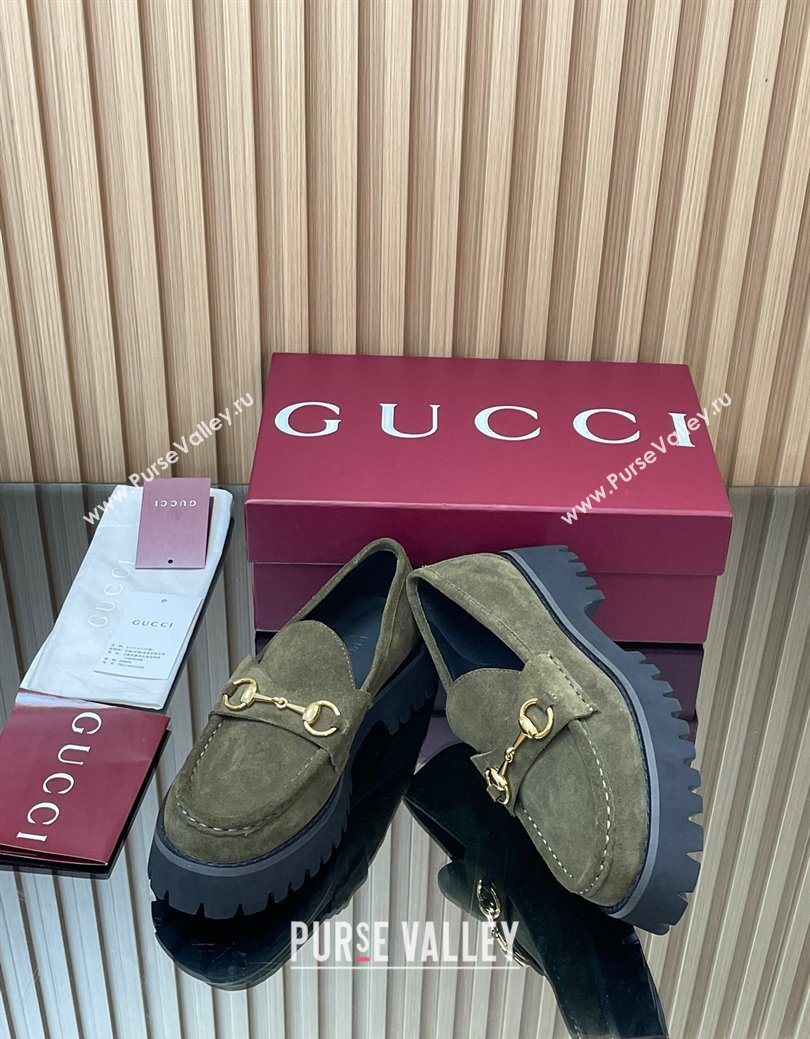 Gucci Suede Loafers 4.5cm with Horsebit Green 2025 GG123101 (MD-250828076)