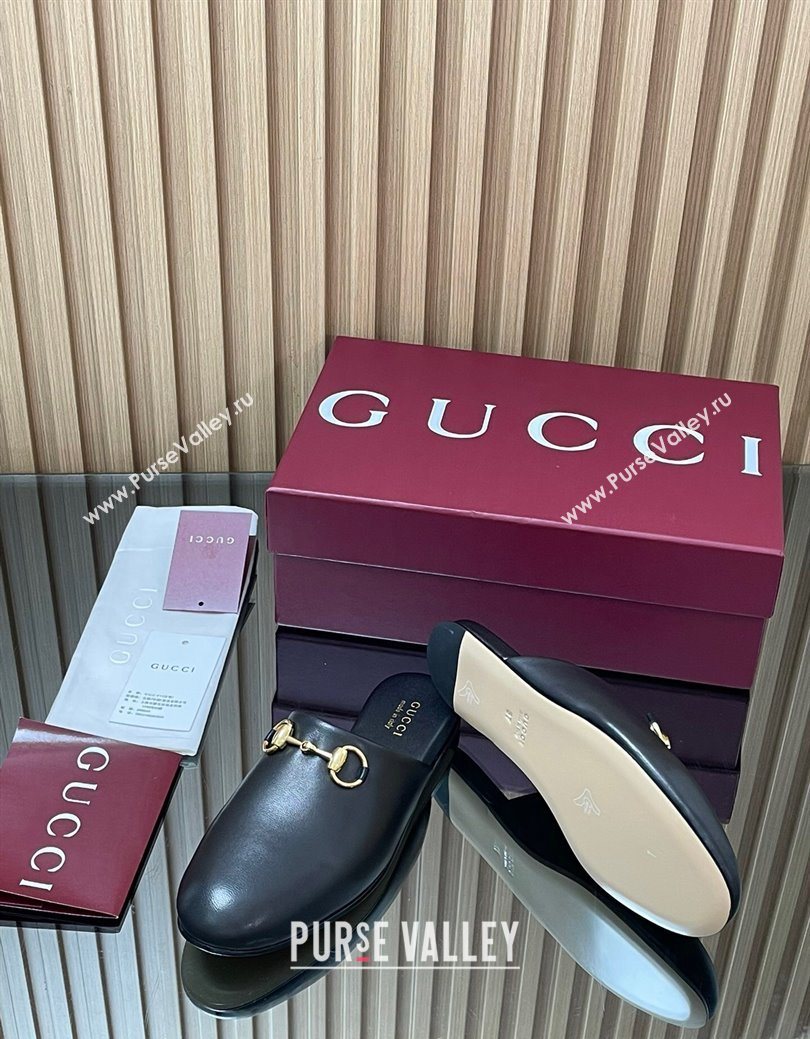 Gucci Leather Flat Mules with Horsebit Black 2025 849565 (MD-250828119)