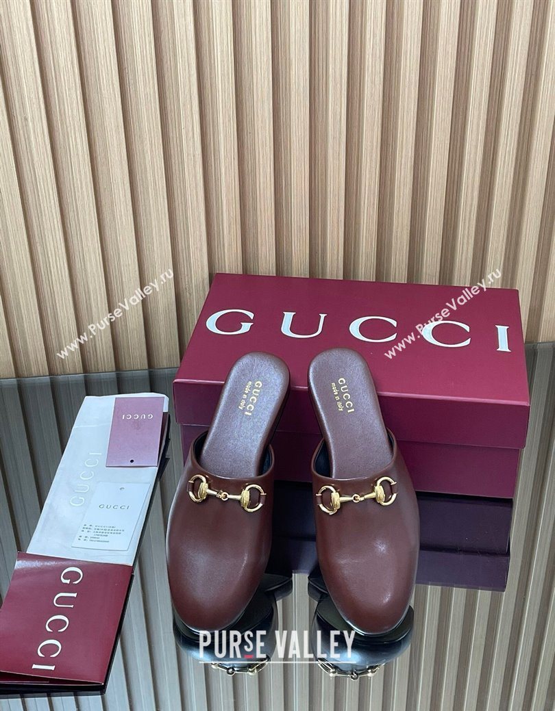Gucci Leather Flat Mules with Horsebit Dark Brown 2025 849565 (MD-250828120)