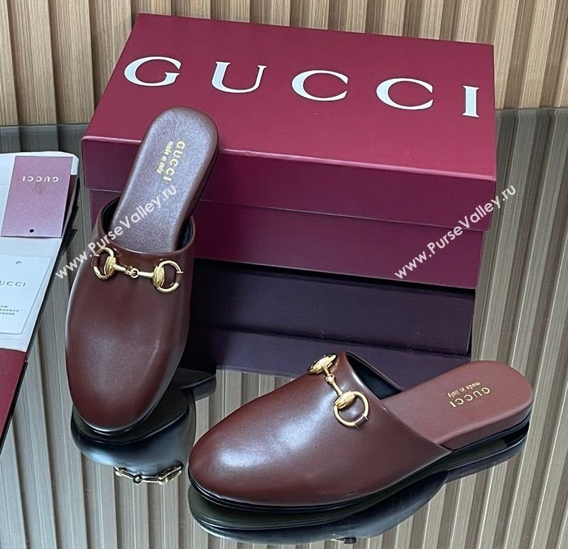 Gucci Leather Flat Mules with Horsebit Dark Brown 2025 849565 (MD-250828120)