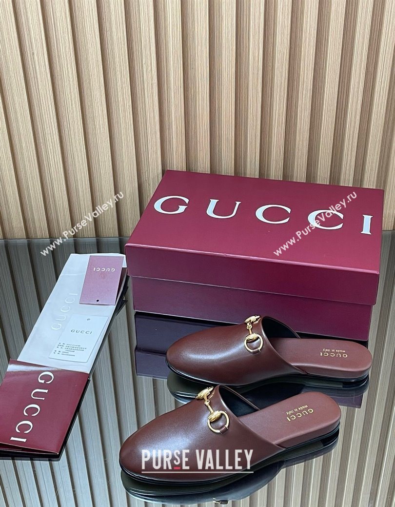 Gucci Leather Flat Mules with Horsebit Dark Brown 2025 849565 (MD-250828120)