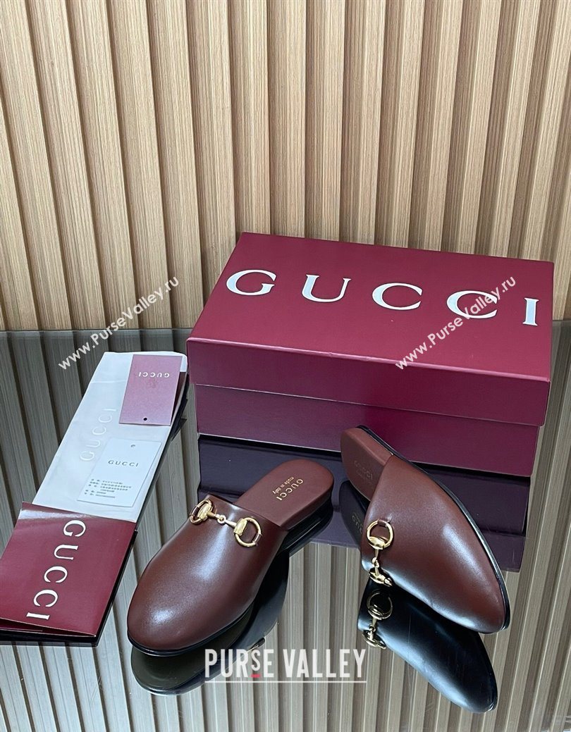 Gucci Leather Flat Mules with Horsebit Dark Brown 2025 849565 (MD-250828120)