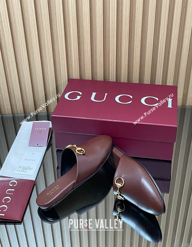 Gucci Leather Flat Mules with Horsebit Dark Brown 2025 849565 (MD-250828120)