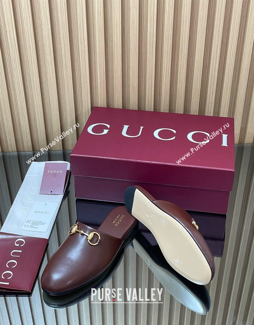 Gucci Leather Flat Mules with Horsebit Dark Brown 2025 849565 (MD-250828120)