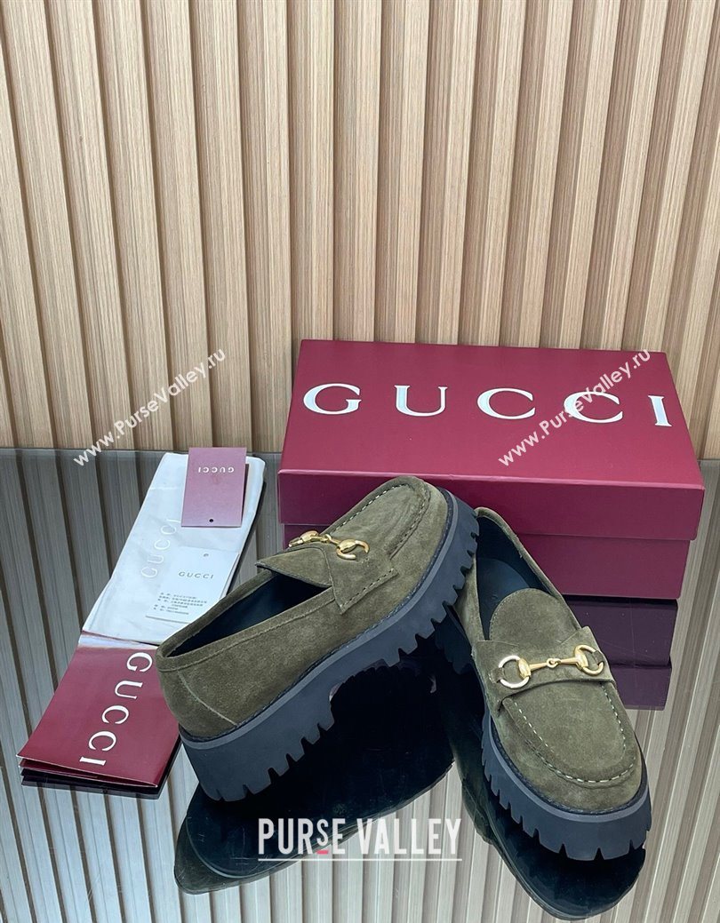 Gucci Suede Loafers 4.5cm with Horsebit Green 2025 GG123101 (MD-250828076)
