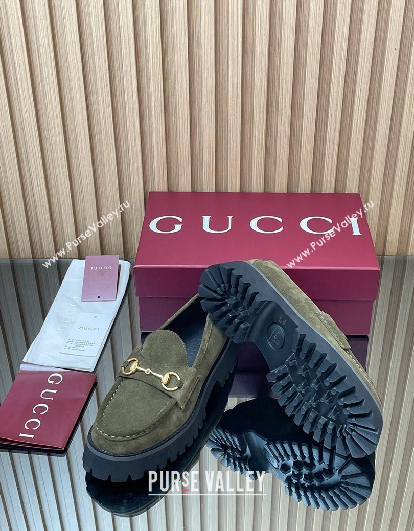 Gucci Suede Loafers 4.5cm with Horsebit Green 2025 GG123101 (MD-250828076)
