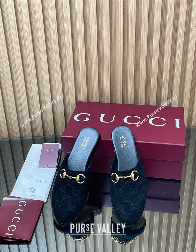 Gucci GG Suede Flat Mules with Horsebit Black 2025 849565 (MD-250828122)