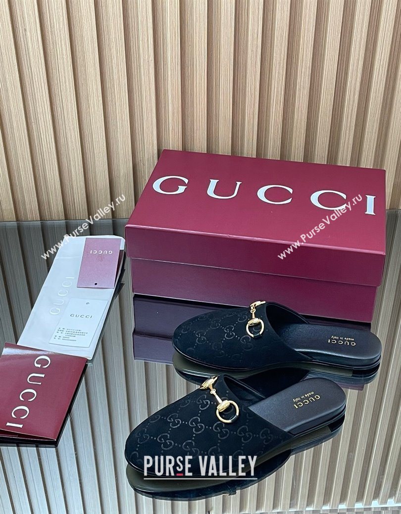 Gucci GG Suede Flat Mules with Horsebit Black 2025 849565 (MD-250828122)