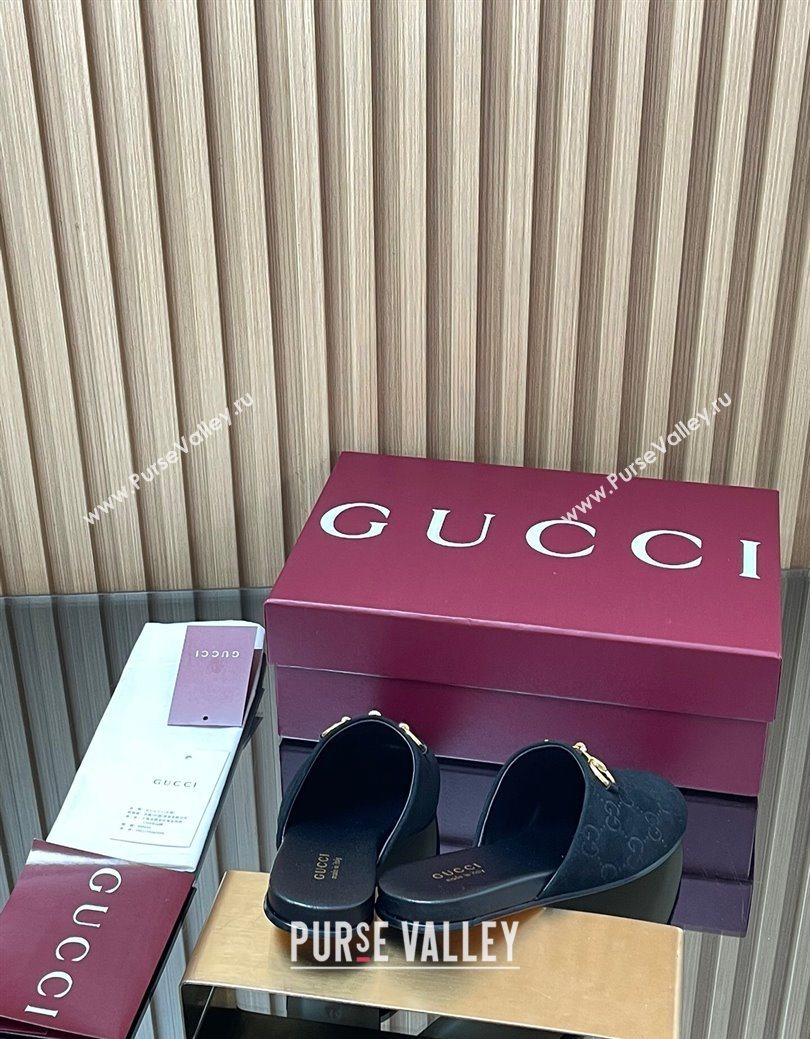 Gucci GG Suede Flat Mules with Horsebit Black 2025 849565 (MD-250828122)