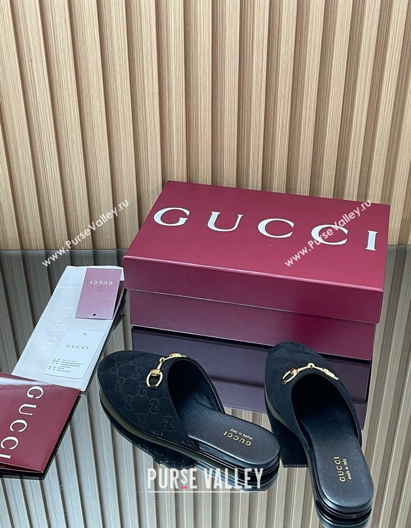 Gucci GG Suede Flat Mules with Horsebit Black 2025 849565 (MD-250828122)