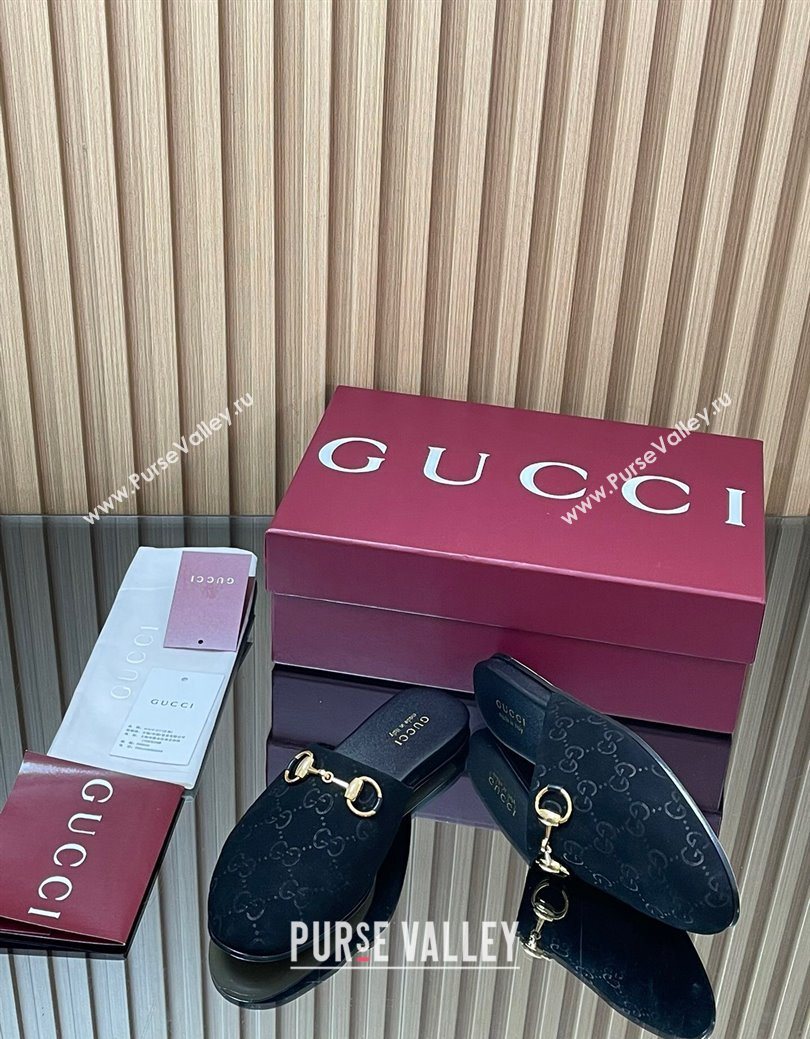 Gucci GG Suede Flat Mules with Horsebit Black 2025 849565 (MD-250828122)