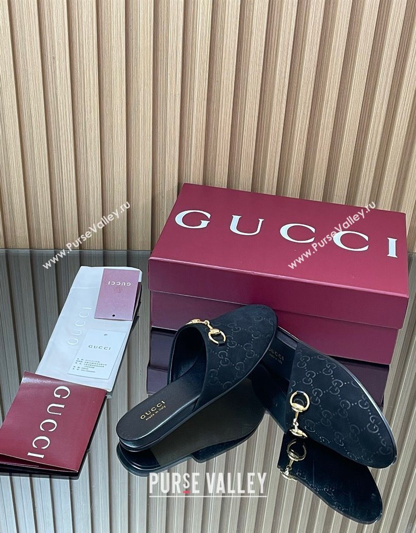 Gucci GG Suede Flat Mules with Horsebit Black 2025 849565 (MD-250828122)