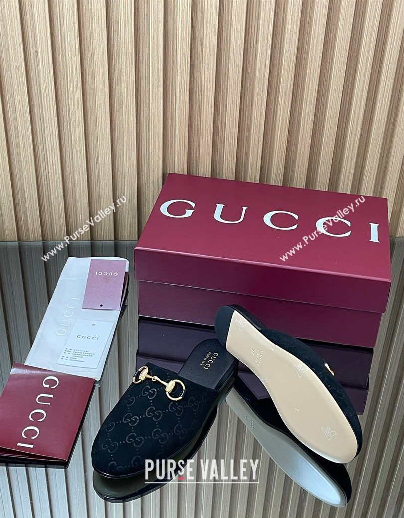 Gucci GG Suede Flat Mules with Horsebit Black 2025 849565 (MD-250828122)