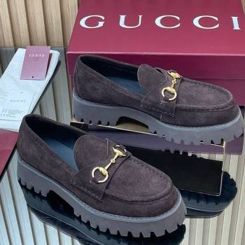 Gucci Suede Loafers 4.5cm with Horsebit Dark Brown 2025 GG123101 (MD-250828077)