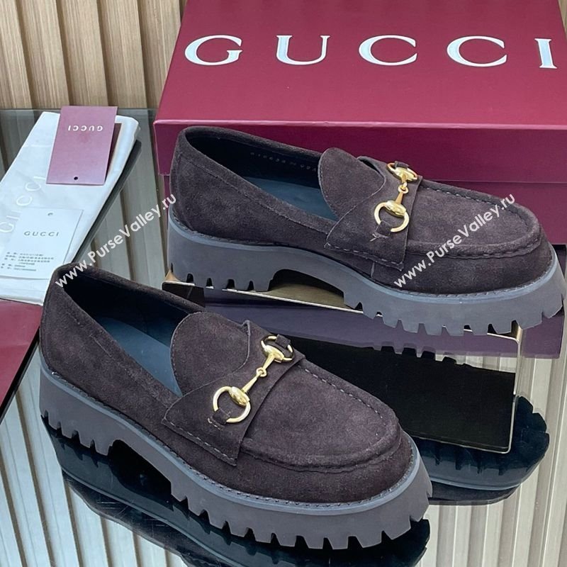 Gucci Suede Loafers 4.5cm with Horsebit Dark Brown 2025 GG123101 (MD-250828077)