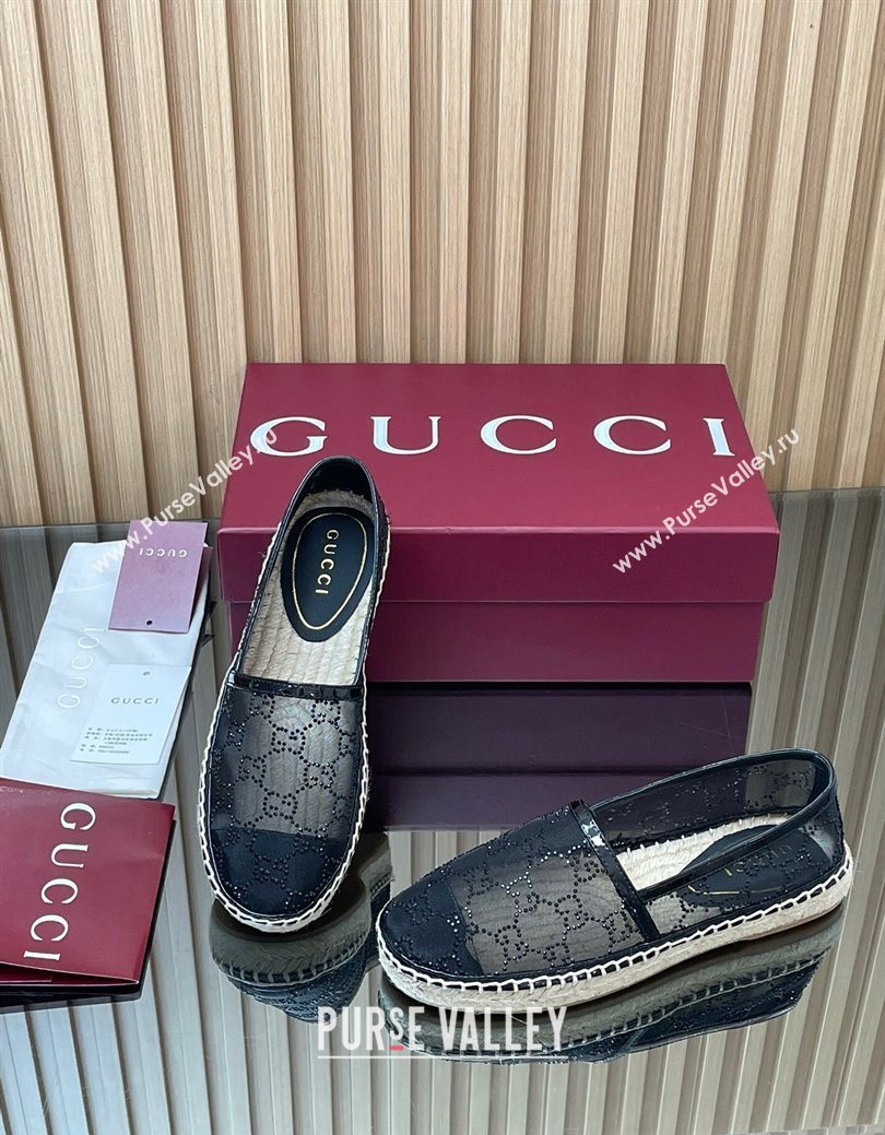 Gucci GG Strass Mesh Espadrilles Flat Black 2025 GG082805 (MD-250828072)