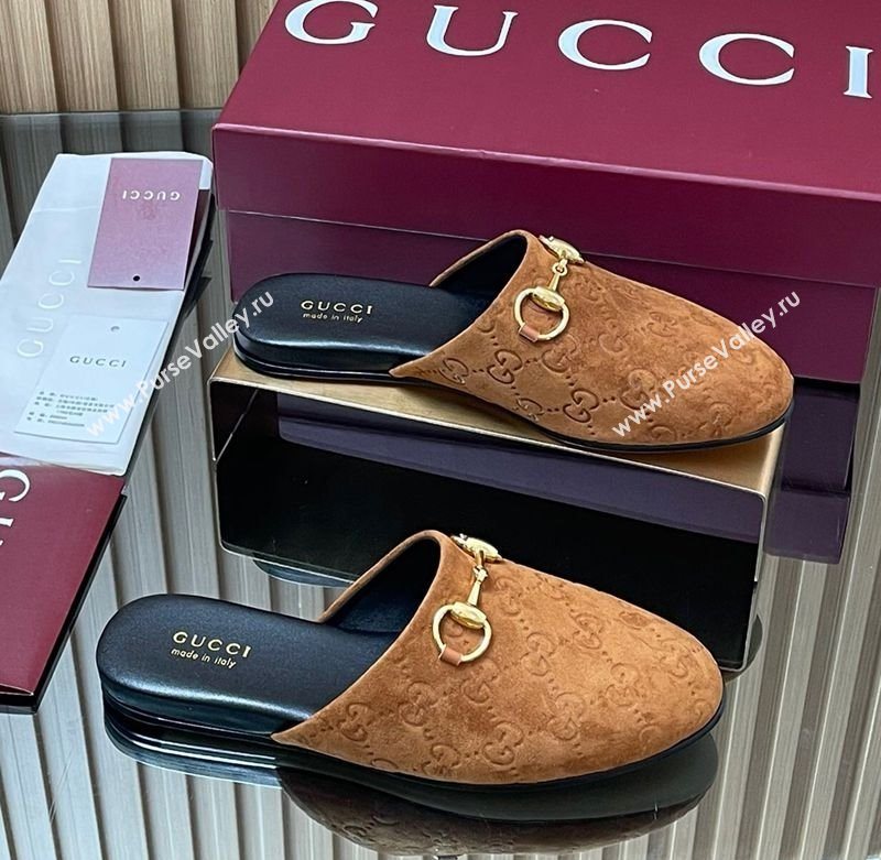 Gucci GG Suede Flat Mules with Horsebit Light Brown 2025 849565 (MD-250828123)