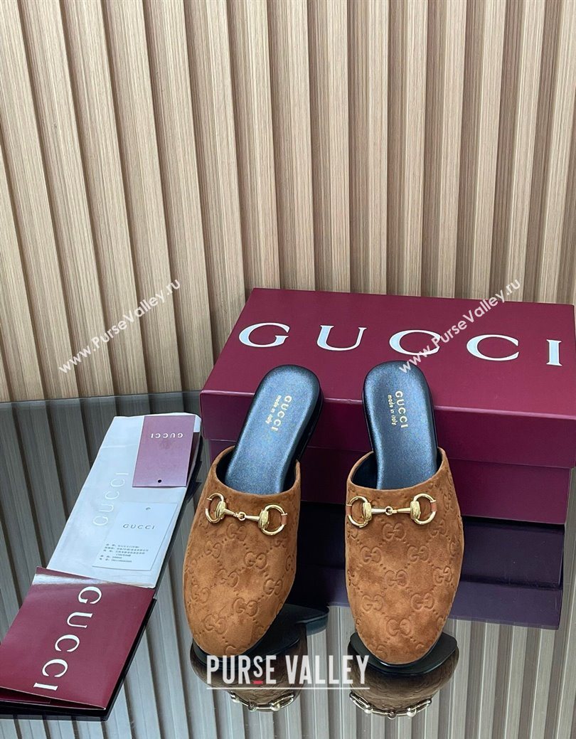 Gucci GG Suede Flat Mules with Horsebit Light Brown 2025 849565 (MD-250828123)