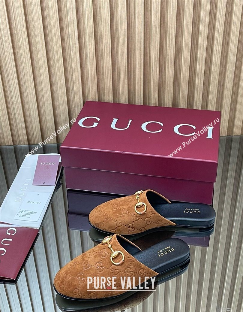 Gucci GG Suede Flat Mules with Horsebit Light Brown 2025 849565 (MD-250828123)