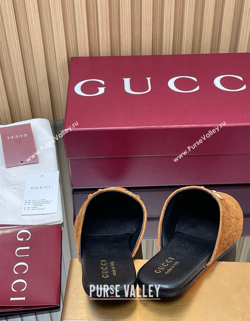 Gucci GG Suede Flat Mules with Horsebit Light Brown 2025 849565 (MD-250828123)