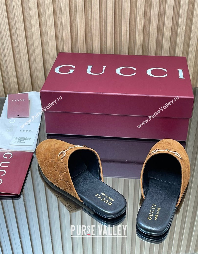Gucci GG Suede Flat Mules with Horsebit Light Brown 2025 849565 (MD-250828123)
