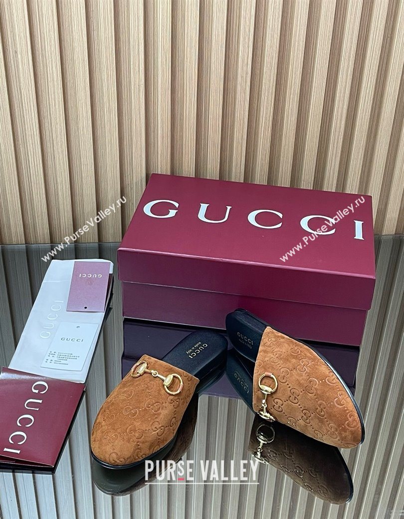 Gucci GG Suede Flat Mules with Horsebit Light Brown 2025 849565 (MD-250828123)