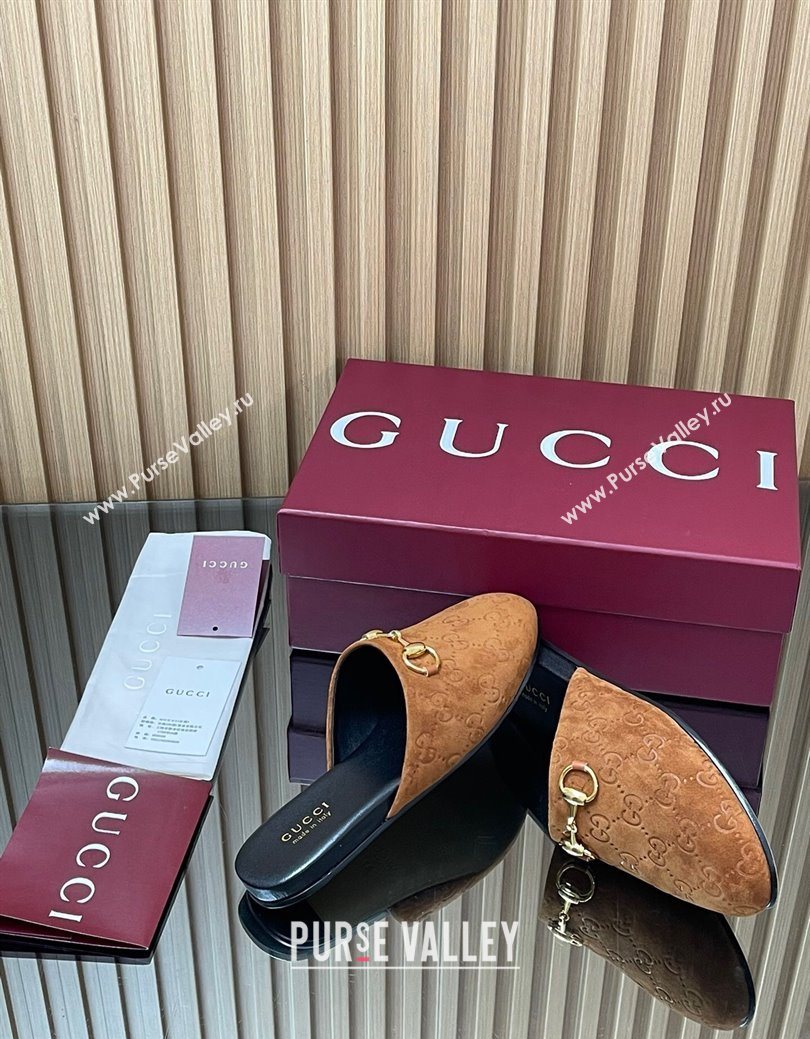Gucci GG Suede Flat Mules with Horsebit Light Brown 2025 849565 (MD-250828123)