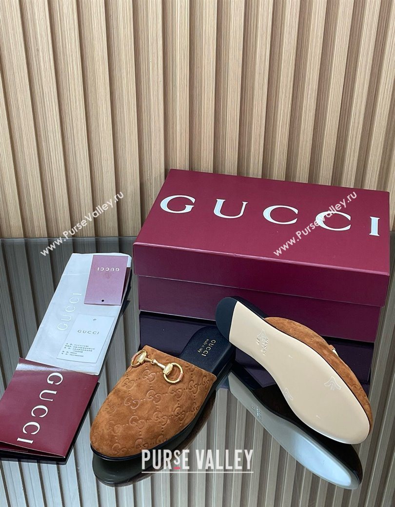 Gucci GG Suede Flat Mules with Horsebit Light Brown 2025 849565 (MD-250828123)
