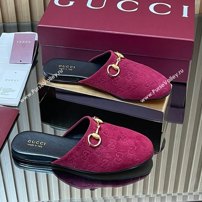 Gucci GG Suede Flat Mules with Horsebit Ancora Red 2025 849565 (MD-250828124)
