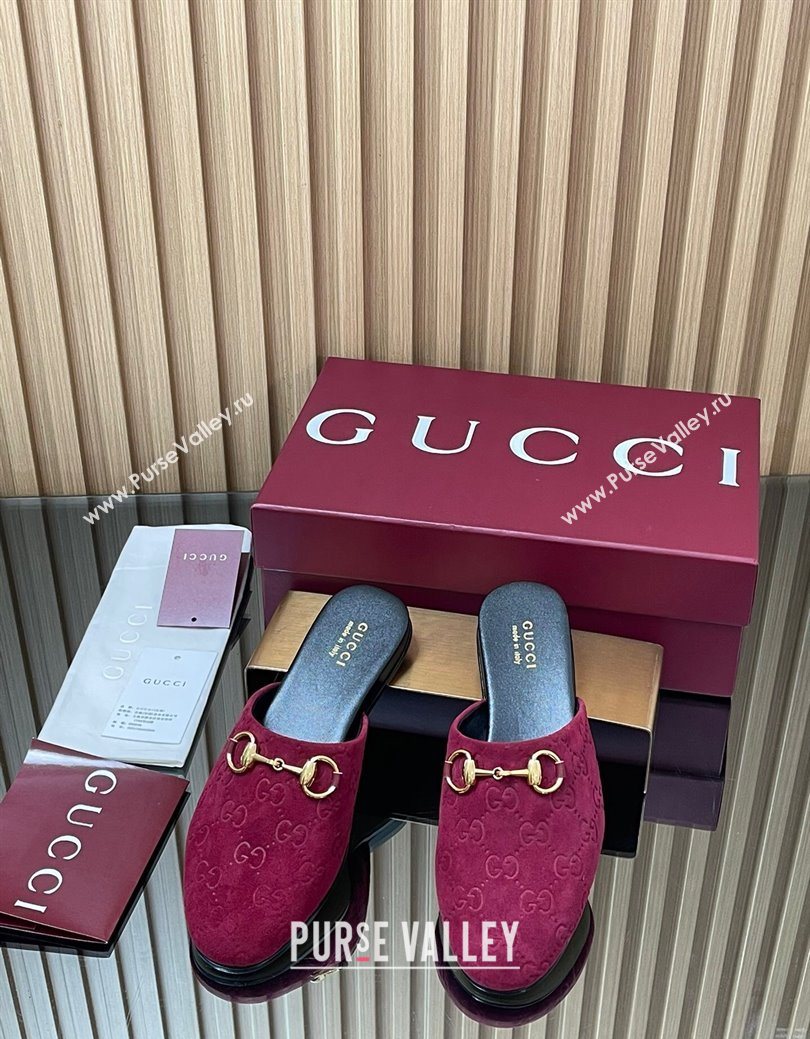 Gucci GG Suede Flat Mules with Horsebit Ancora Red 2025 849565 (MD-250828124)
