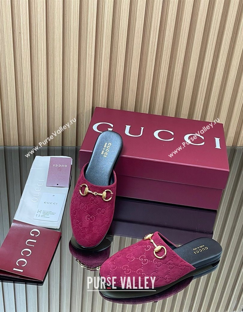 Gucci GG Suede Flat Mules with Horsebit Ancora Red 2025 849565 (MD-250828124)