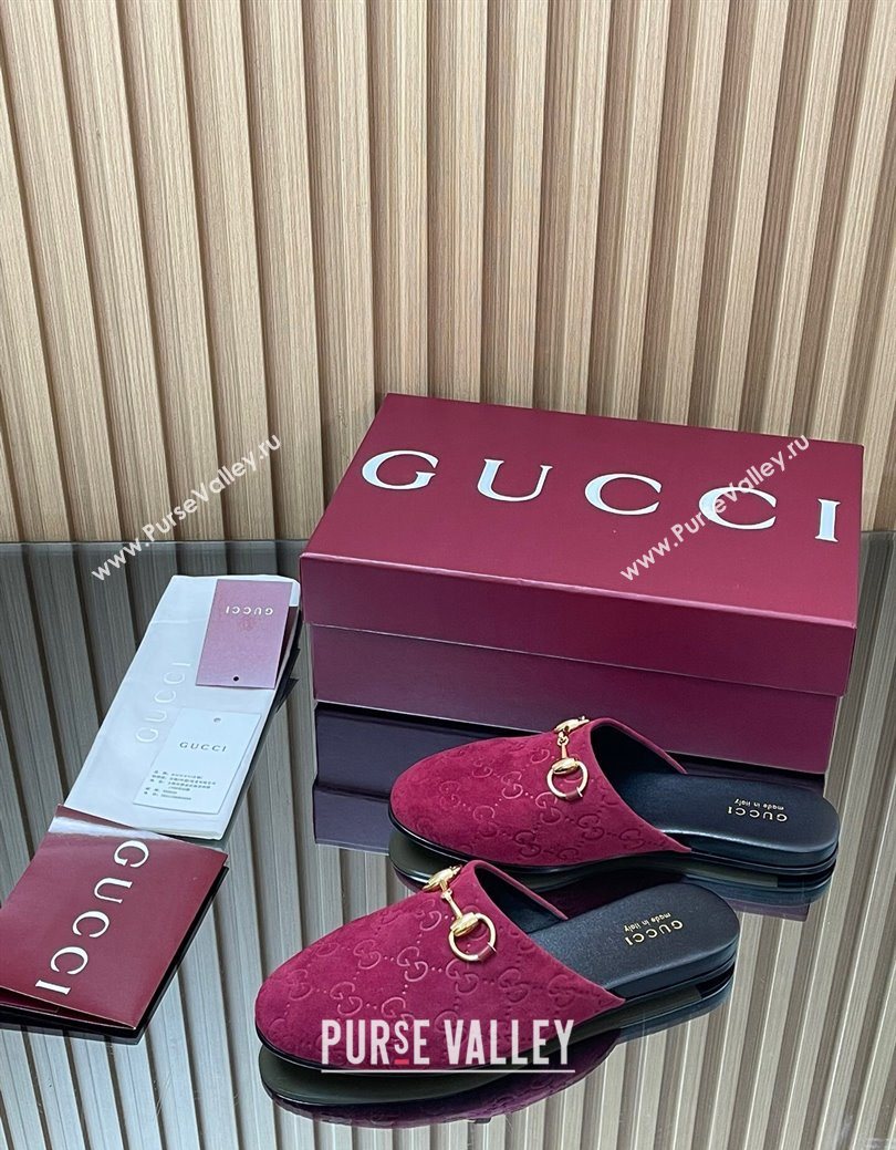 Gucci GG Suede Flat Mules with Horsebit Ancora Red 2025 849565 (MD-250828124)