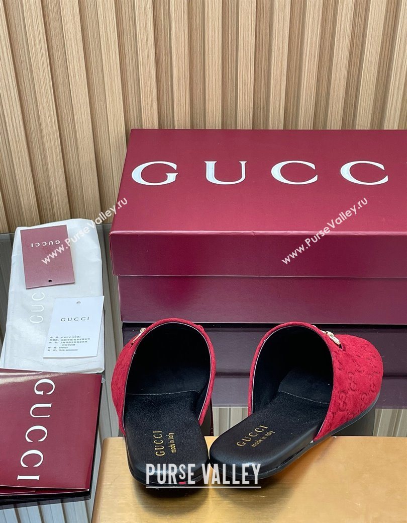 Gucci GG Suede Flat Mules with Horsebit Ancora Red 2025 849565 (MD-250828124)