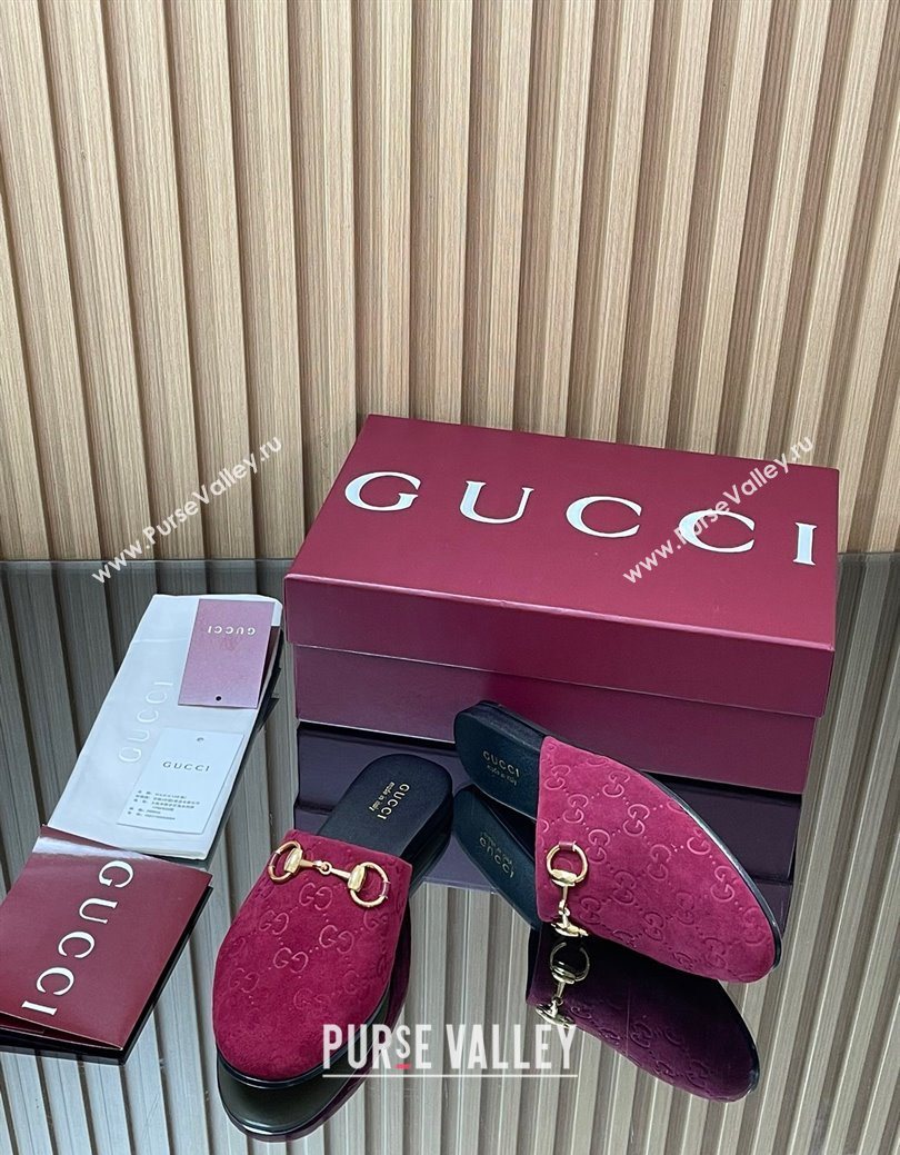 Gucci GG Suede Flat Mules with Horsebit Ancora Red 2025 849565 (MD-250828124)