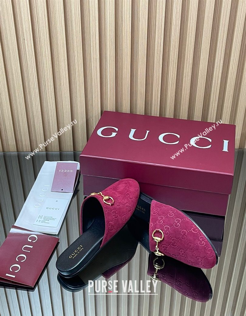 Gucci GG Suede Flat Mules with Horsebit Ancora Red 2025 849565 (MD-250828124)