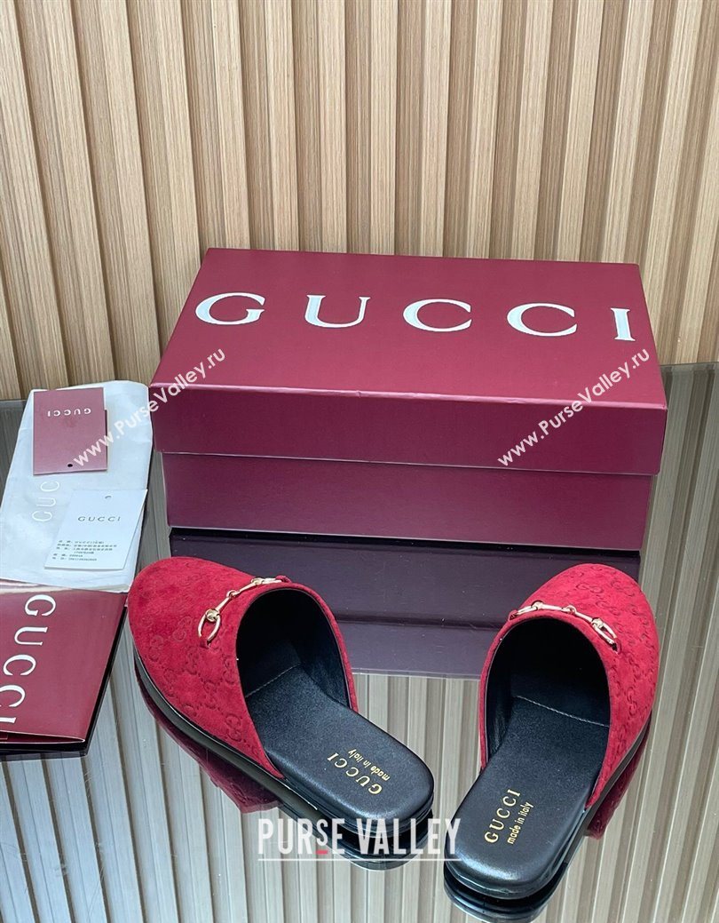 Gucci GG Suede Flat Mules with Horsebit Ancora Red 2025 849565 (MD-250828124)