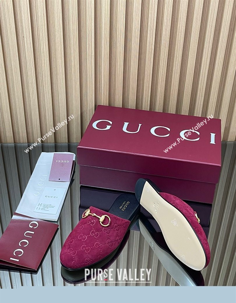 Gucci GG Suede Flat Mules with Horsebit Ancora Red 2025 849565 (MD-250828124)