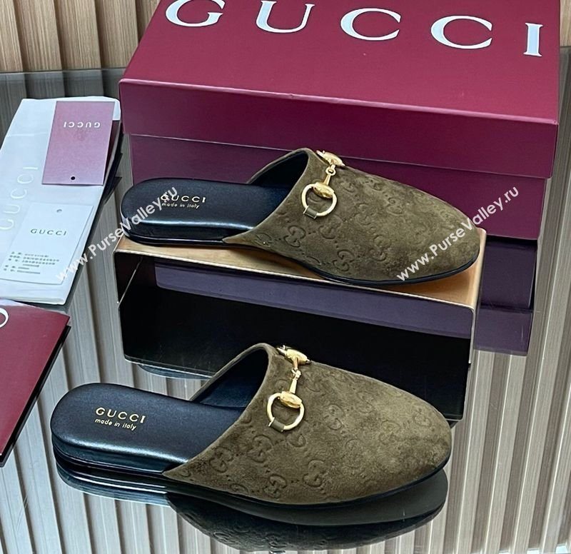 Gucci GG Suede Flat Mules with Horsebit Green 2025 849565 (MD-250828125)