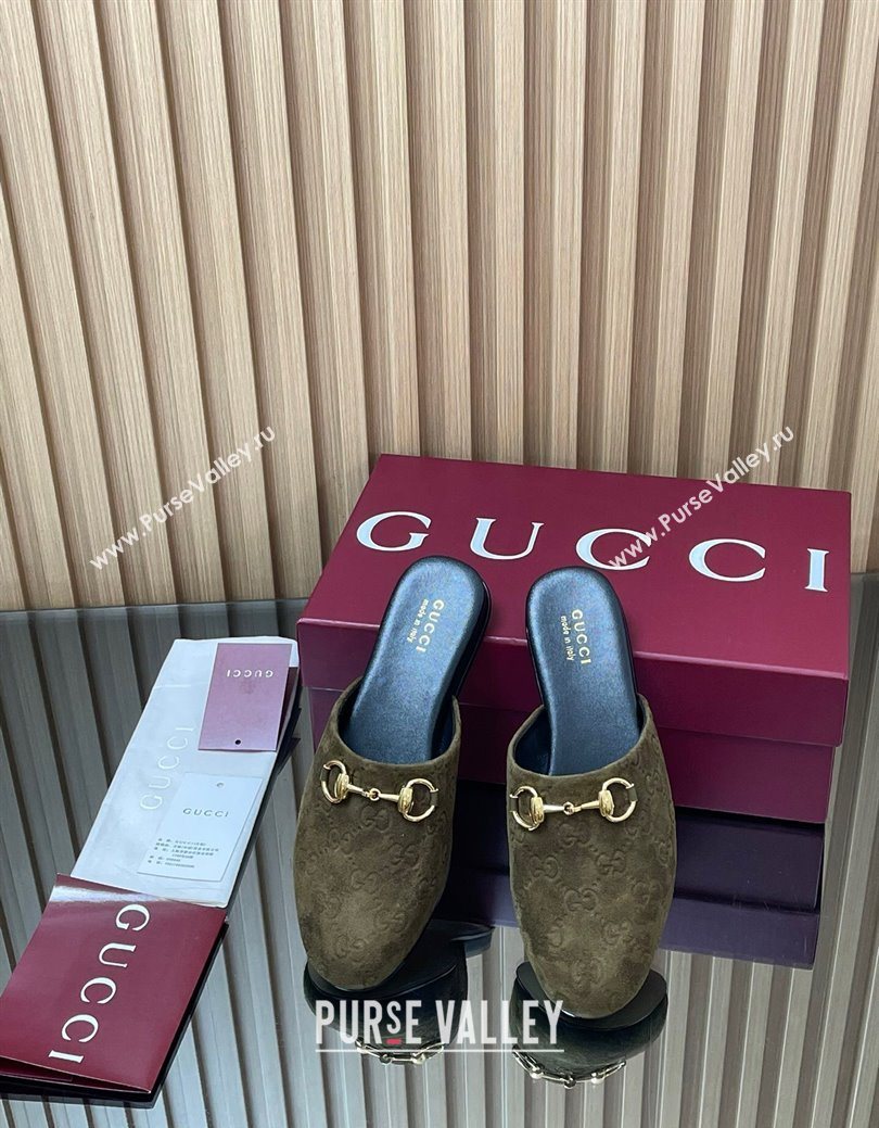 Gucci GG Suede Flat Mules with Horsebit Green 2025 849565 (MD-250828125)