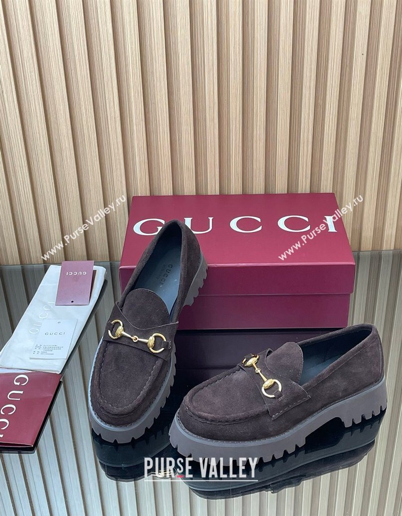 Gucci Suede Loafers 4.5cm with Horsebit Dark Brown 2025 GG123101 (MD-250828077)