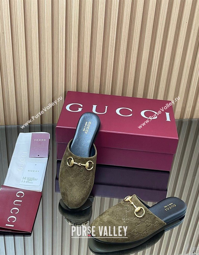 Gucci GG Suede Flat Mules with Horsebit Green 2025 849565 (MD-250828125)