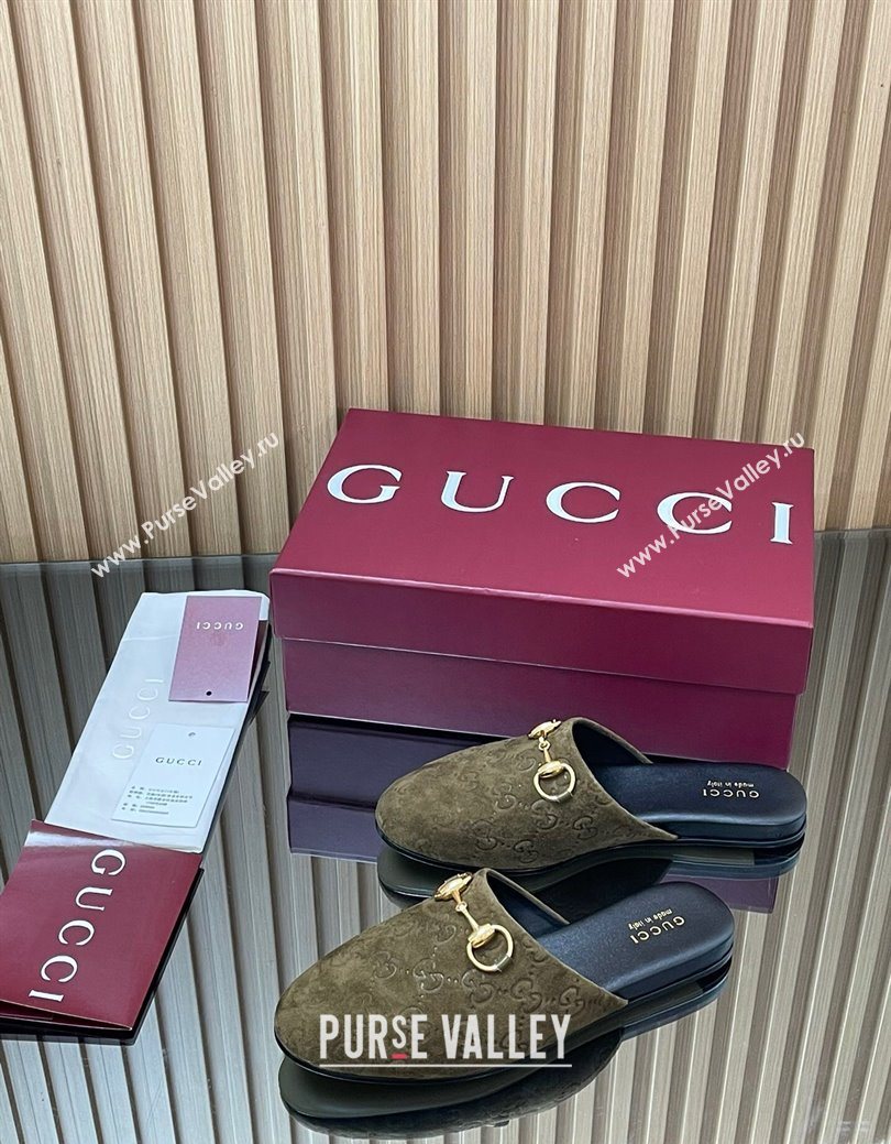 Gucci GG Suede Flat Mules with Horsebit Green 2025 849565 (MD-250828125)