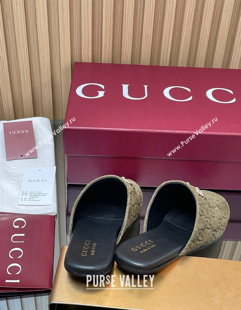Gucci GG Suede Flat Mules with Horsebit Green 2025 849565 (MD-250828125)